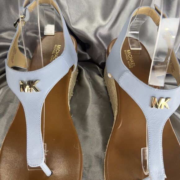 Michael Kors Laney Wedges Size 9 Leather Thong Espadrille Sandals Powder Blue💙 - Picture 7 of 17